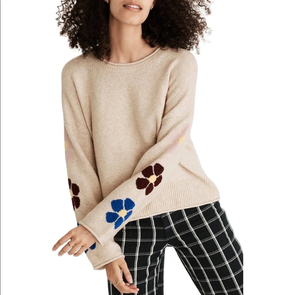Madewell Tan Crop Sweater with flower sleeves. New with tags!